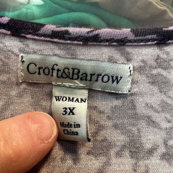 Croft & Barrow 3X Dark and Light Purple 3/4 Length Sleeve Tee - Picture 3 of 7